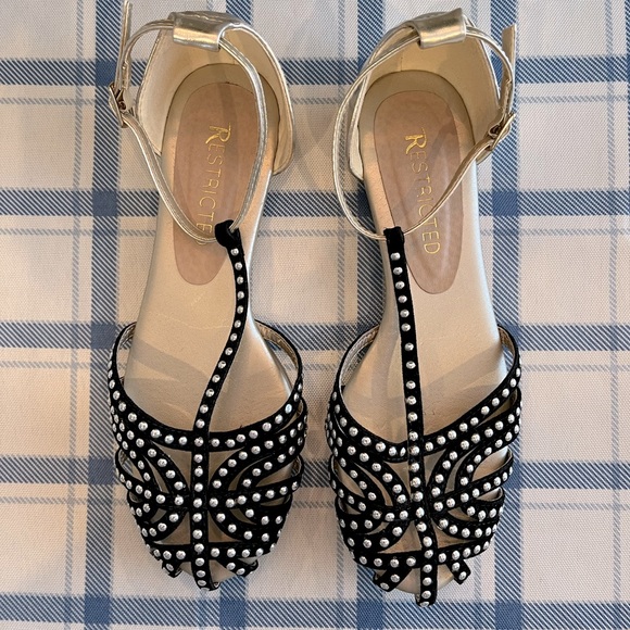 Restricted Studded Black/Gold Ankle Strap Sandals - Picture 2 of 5